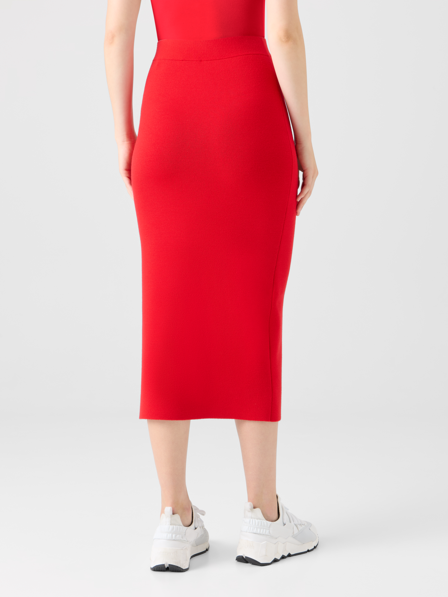 Designer Fitted Milano Knit Pencil Skirt - red 