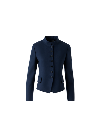 Designer Short Fitted Wool Flannel Double-Face Jacket - neutral - navy - blue