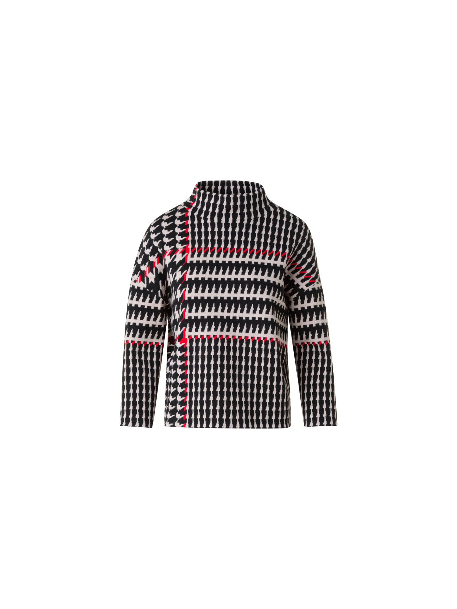 Designer XL Glencheck Jacquard Mock Neck Sweater - black - multicolor