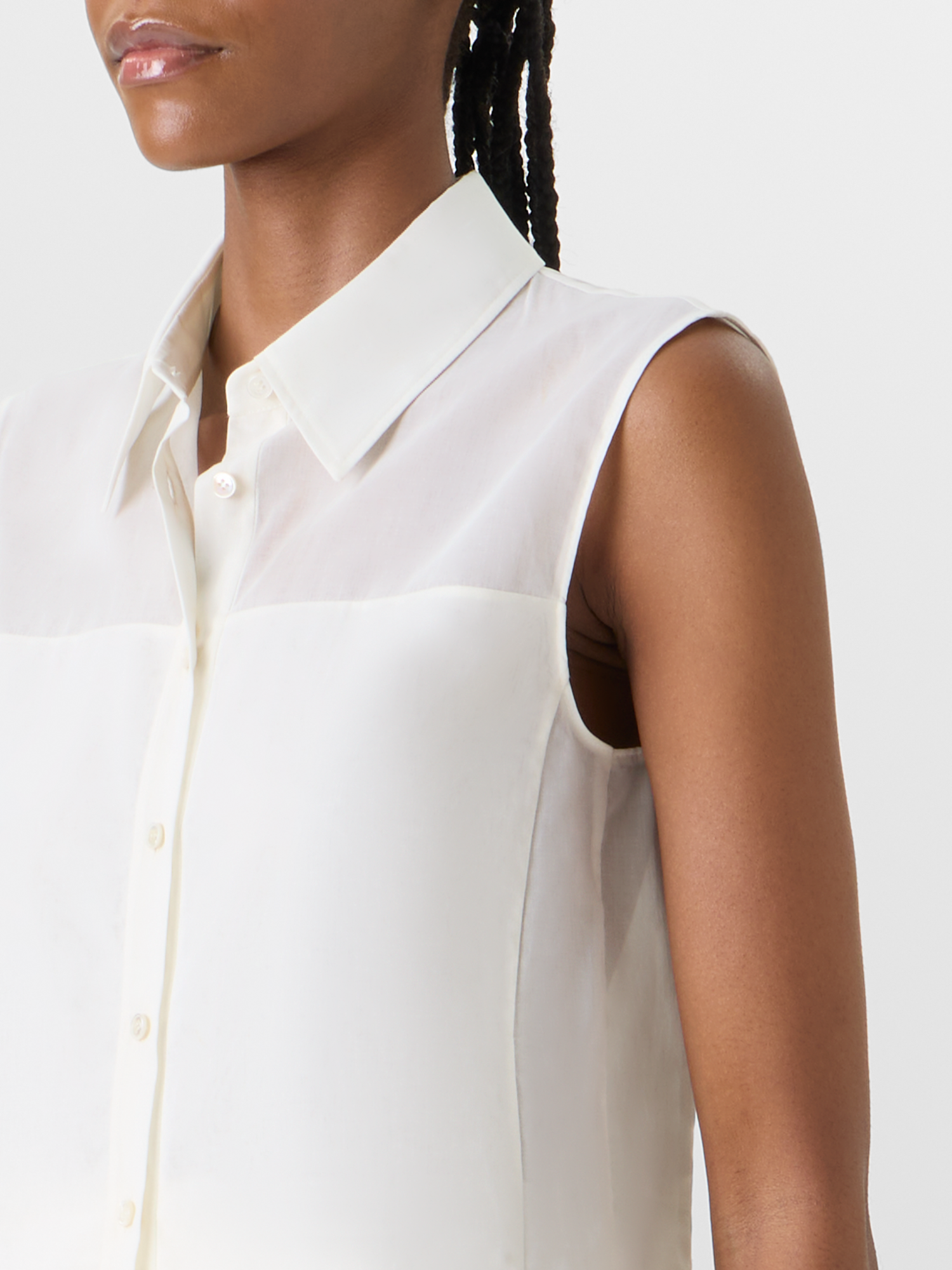 Designer Cotton Voile Blouson-Top Sleeveless - ecru 