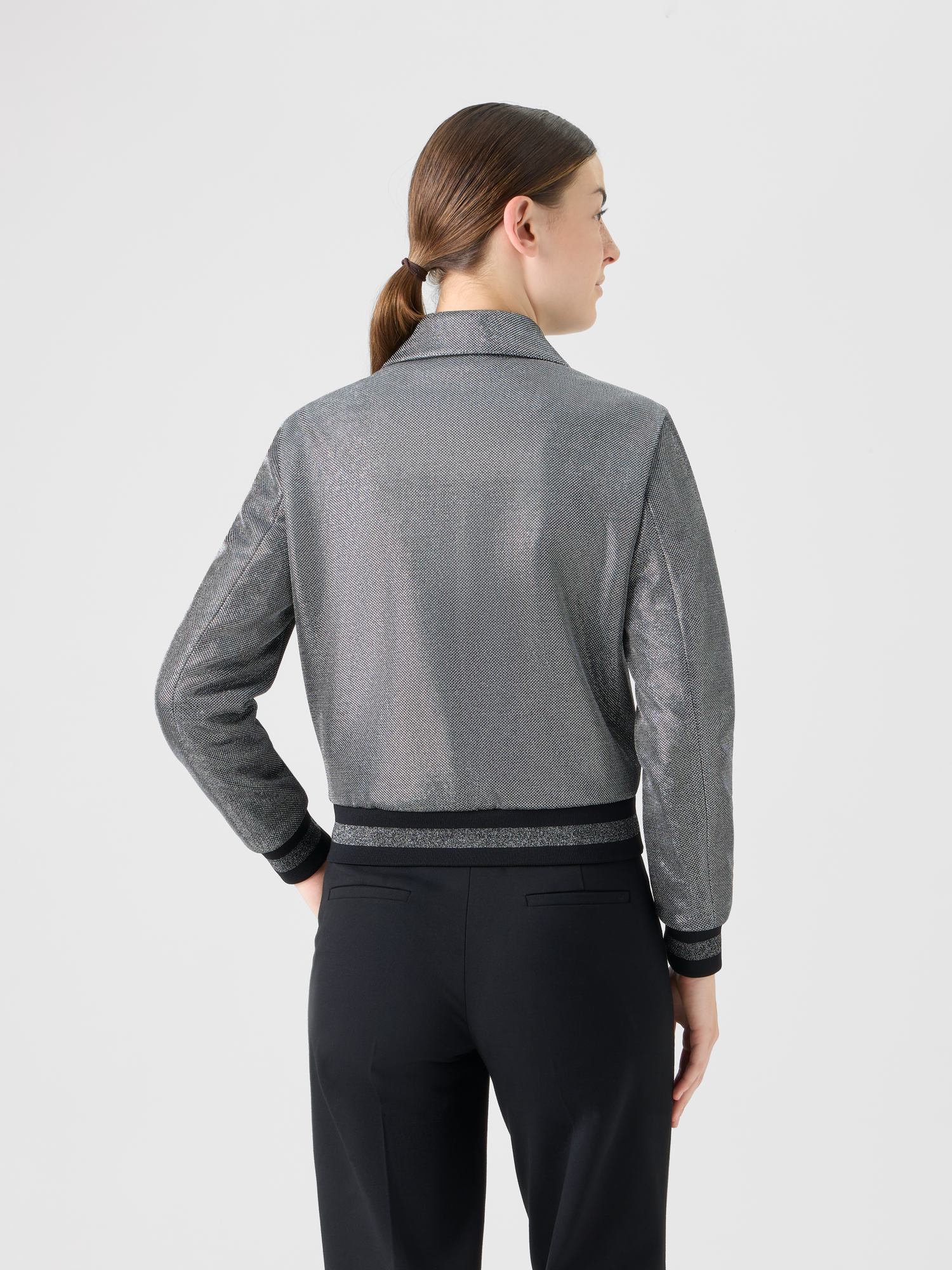 Designer Metallic Birdseye Jersey Bomber Jacket - grey 