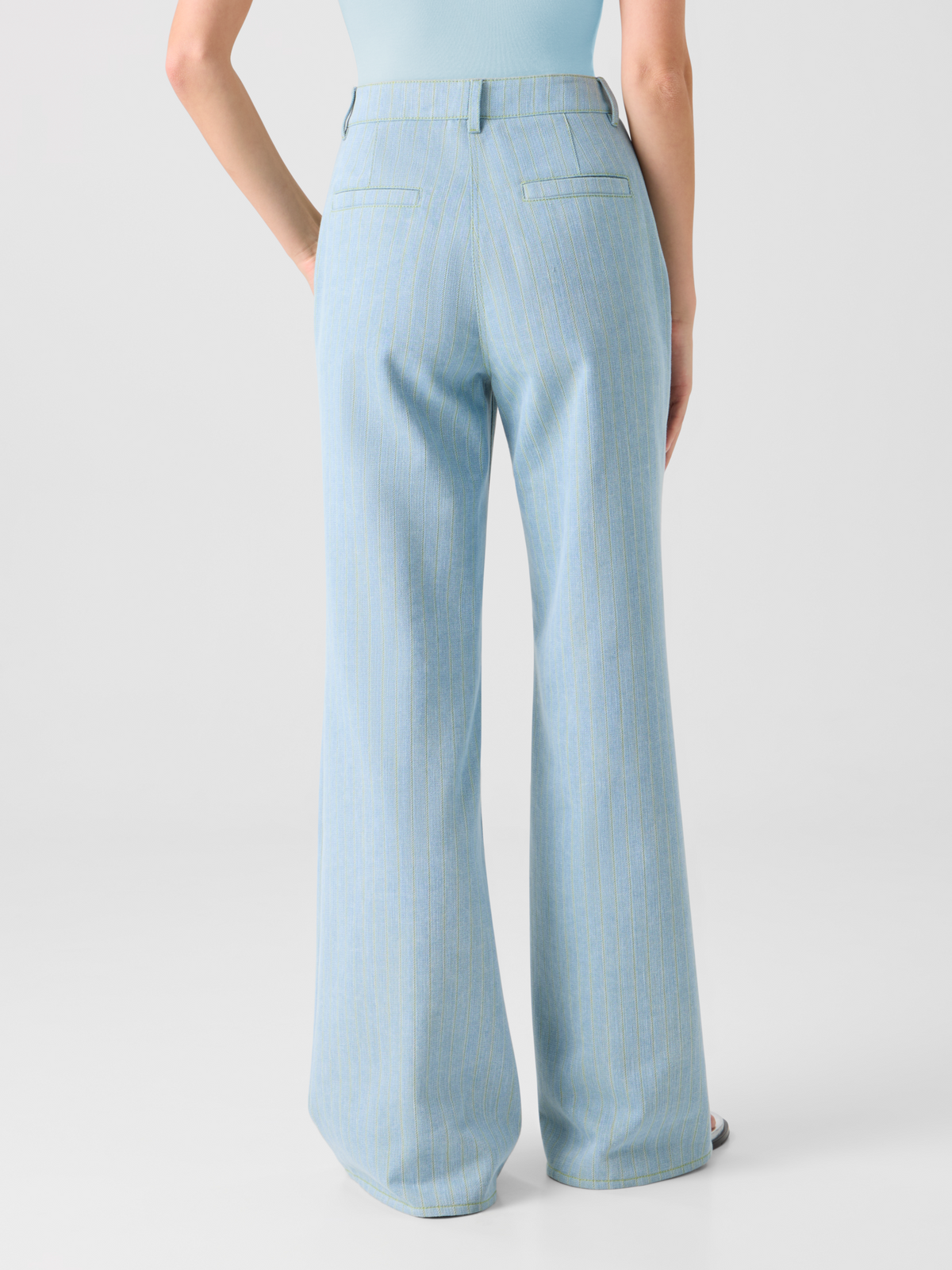 Designer Celia Mid-Rise Pinstripe Bootcut Denim Pants - blue
