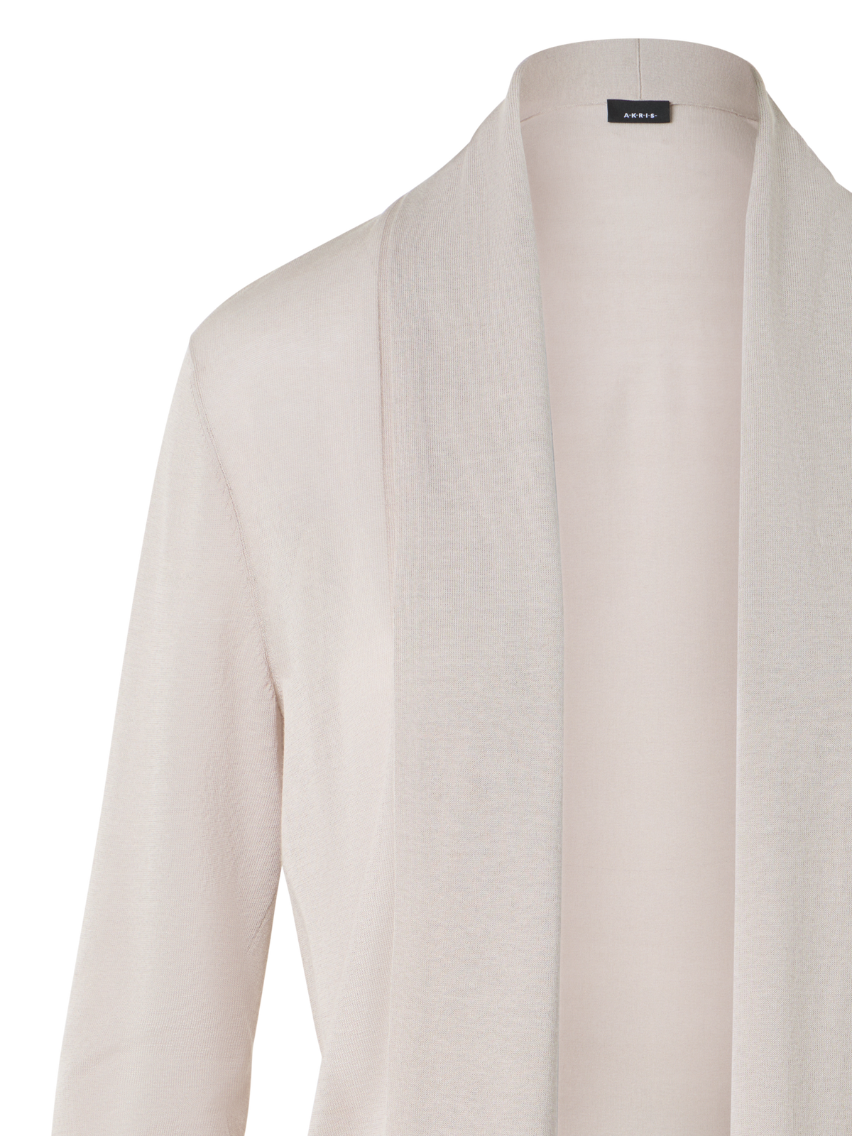 Designer Long Silk Cotton Cardigan with Shawl Collar - neutral - beige