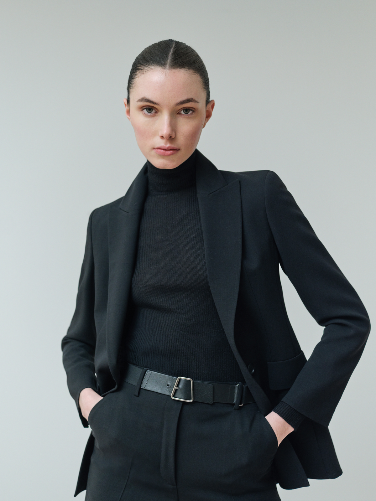 Designer Long Jacket in Wool Double-Face - black #editorial