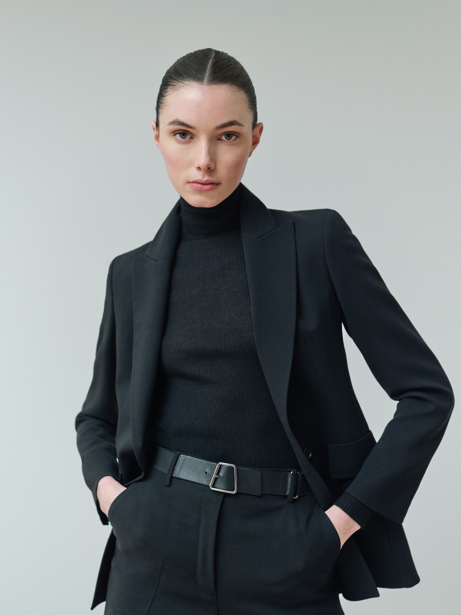 Designer Long Jacket in Wool Double-Face - black 