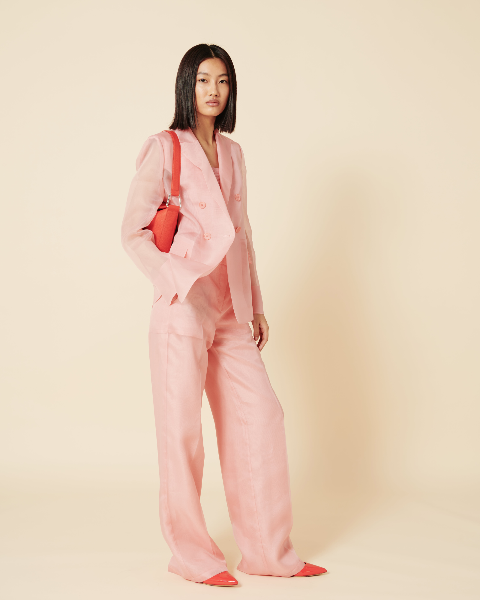 Designer Silk Knit Rib Tank Top with Knitted Trim - pink 