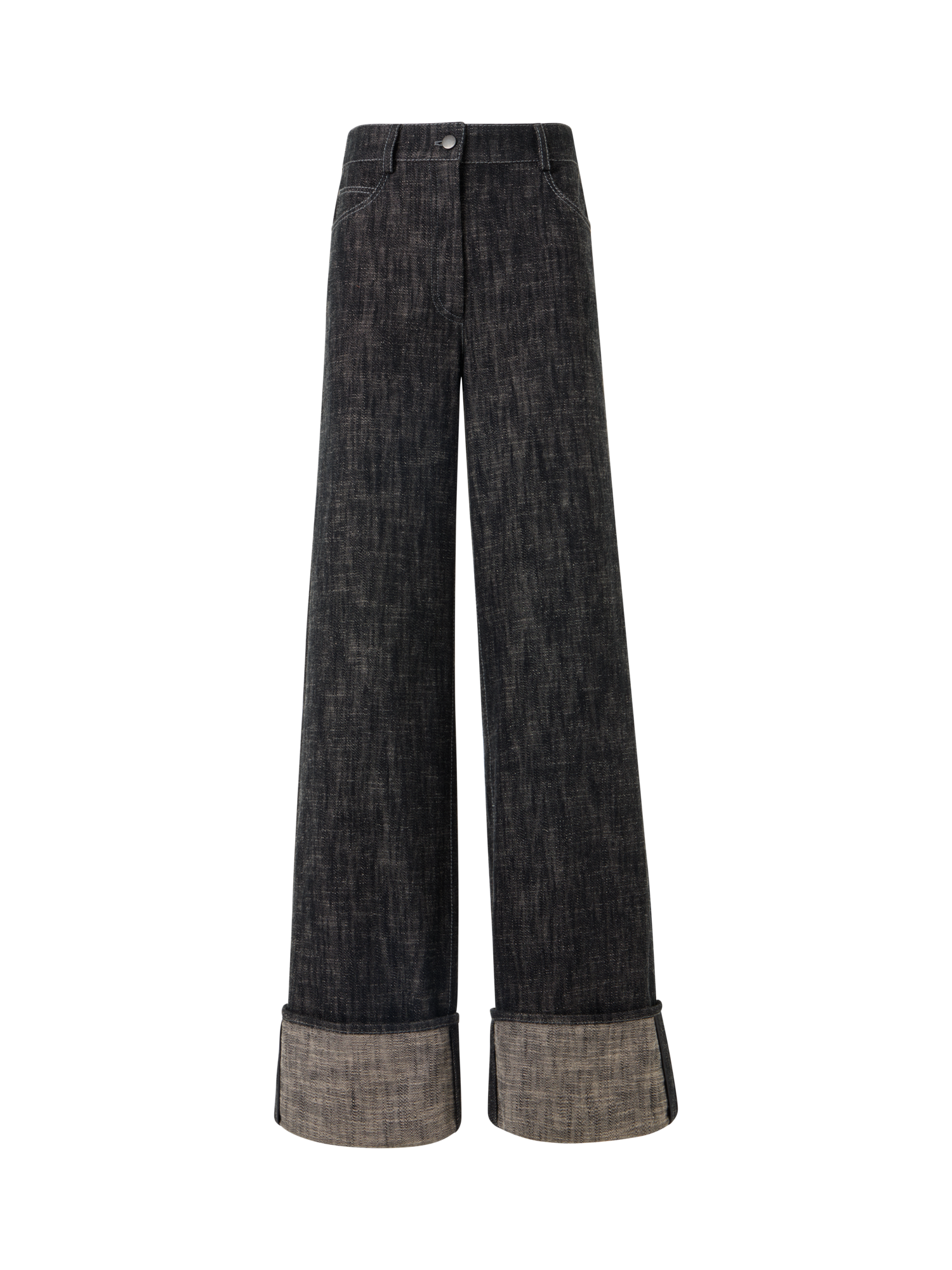 Designer Cooper Wide-Leg Pants in Washed Heavyweight Cotton-Denim - black