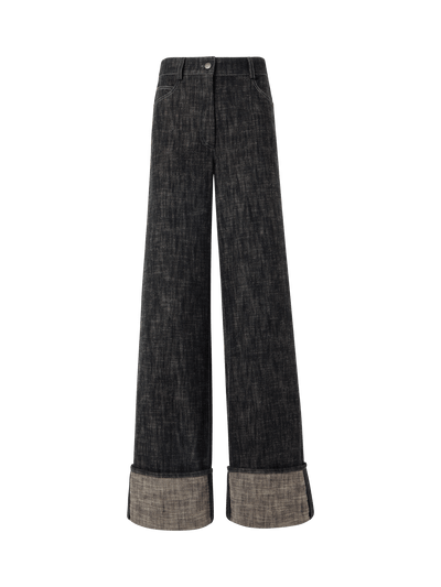 Designer Cooper Wide-Leg Pants in Washed Heavyweight Cotton-Denim - black