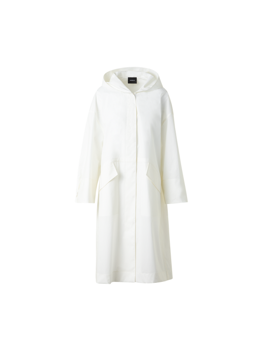 Designer Water Repellent Parka in Cotton Blend with Hood - neutral - ecru - white