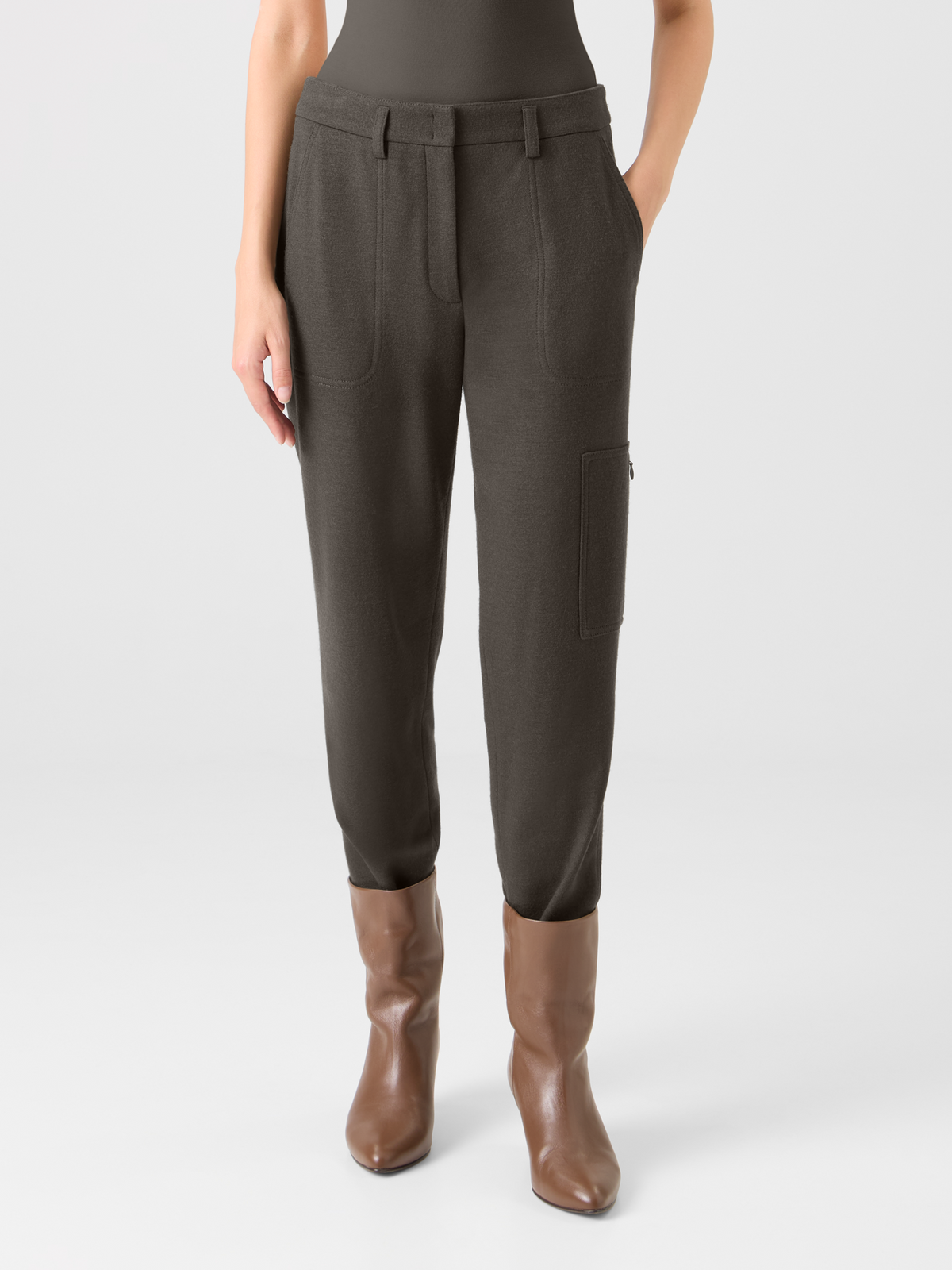 Designer Tapered Felted Wool Jersey Cargo Pants - neutral - brown #editorial