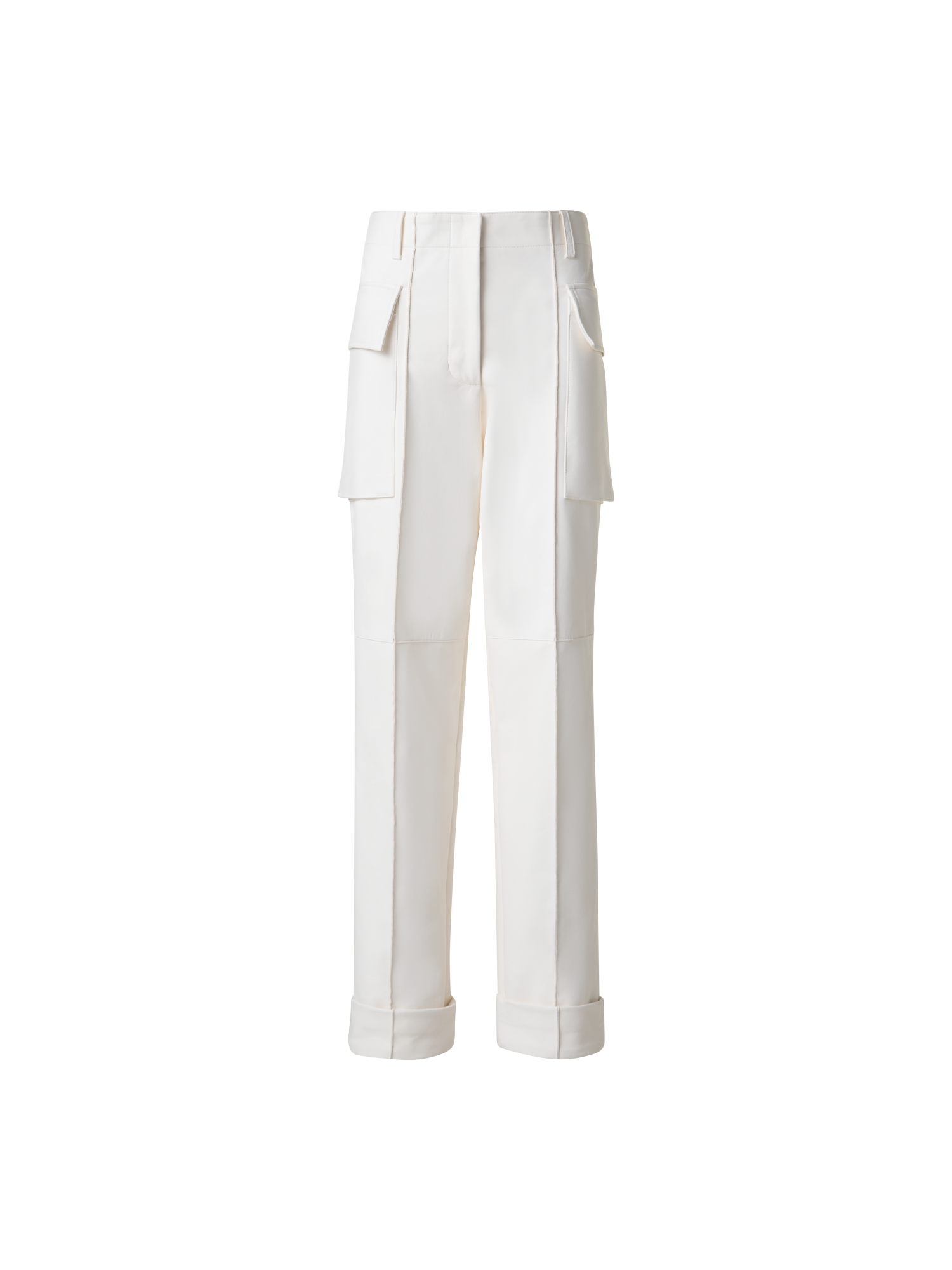 Designer Cargo Leather Pants - neutral - ecru - white