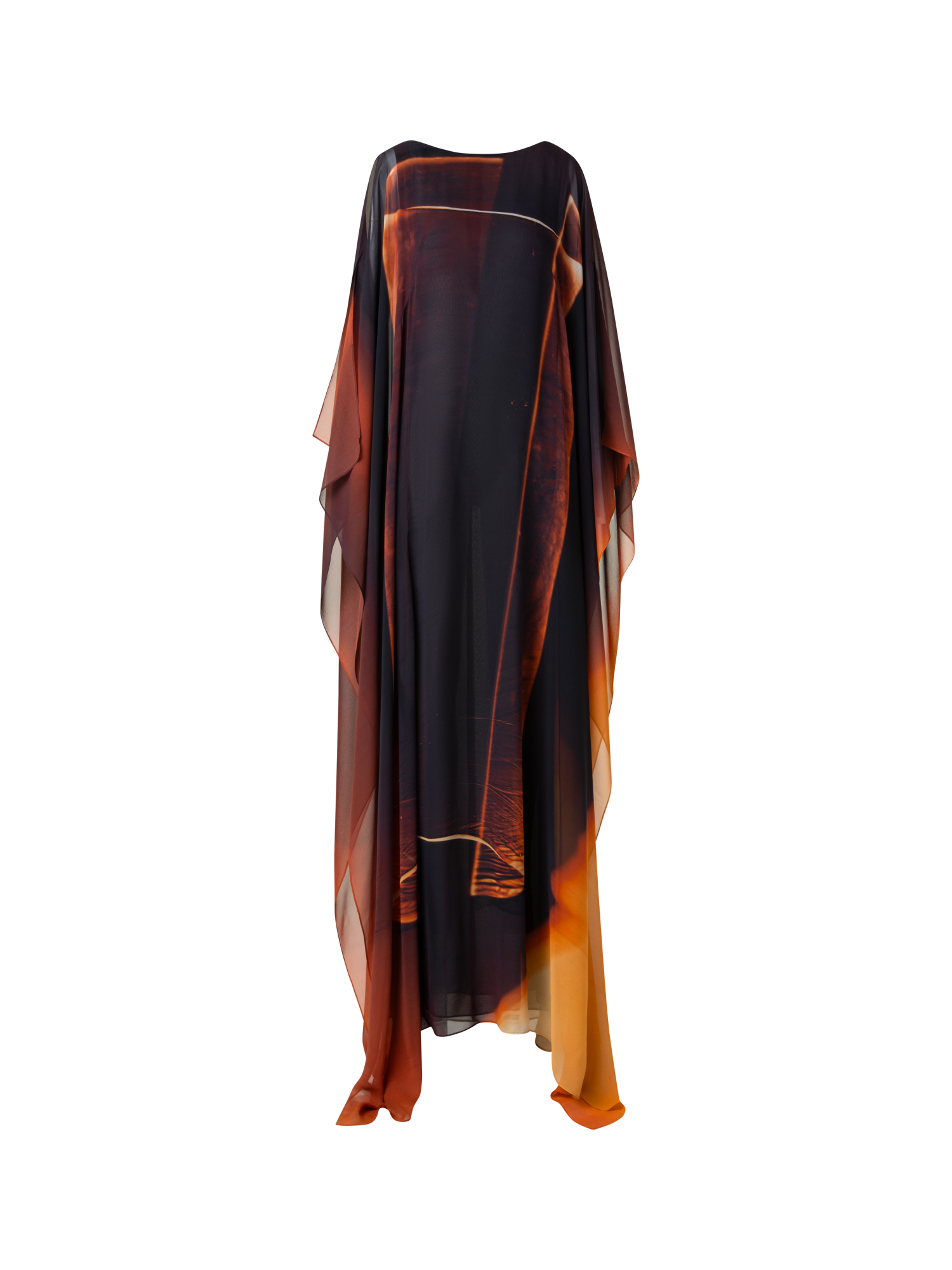 Designer Caftan Silk Gown with Tube Print - brown - multicolor - orange