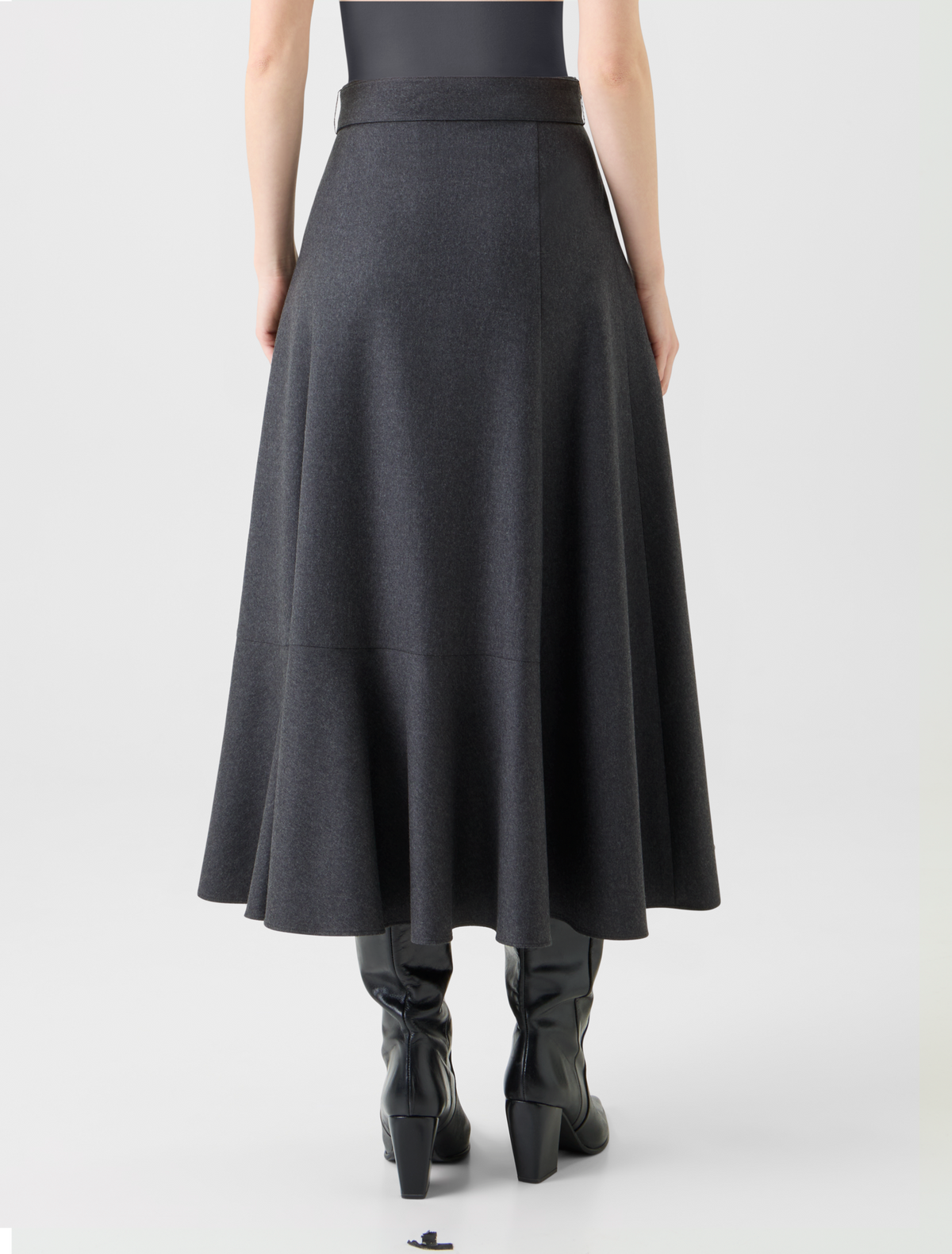 Designer Long Boho Wool Flannel Flared Skirt - neutral - grey #editorial