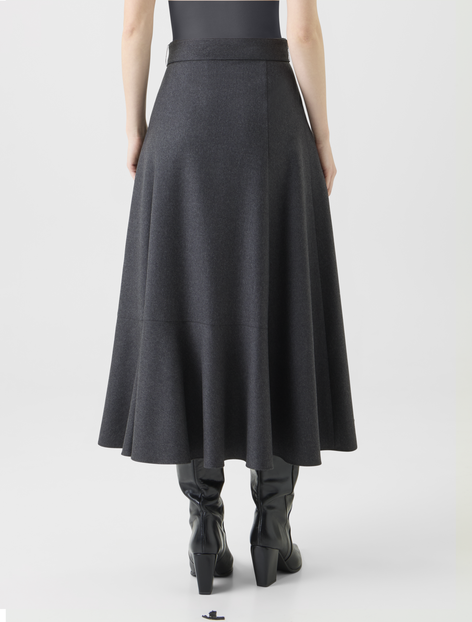 Designer Long Boho Wool Flannel Flared Skirt - neutral - grey 