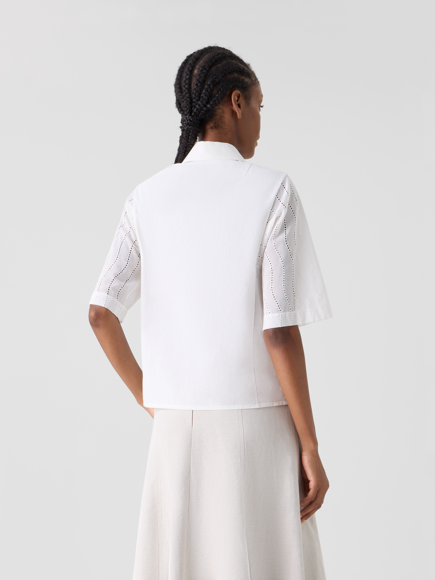 Designer Embroidered Boxy Cotton Blouse - ecru 