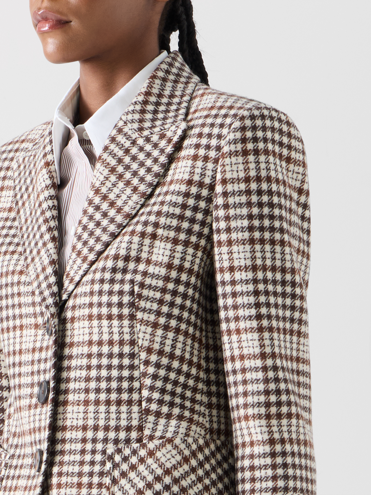 Designer Fitted Jacket in Check Wool Blend Tweed - multicolor - brown 