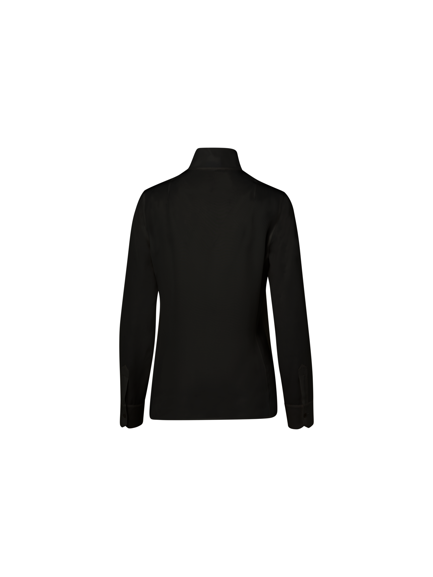 Designer Long Sleeve Silk Blouse with Stand-up Collar - black