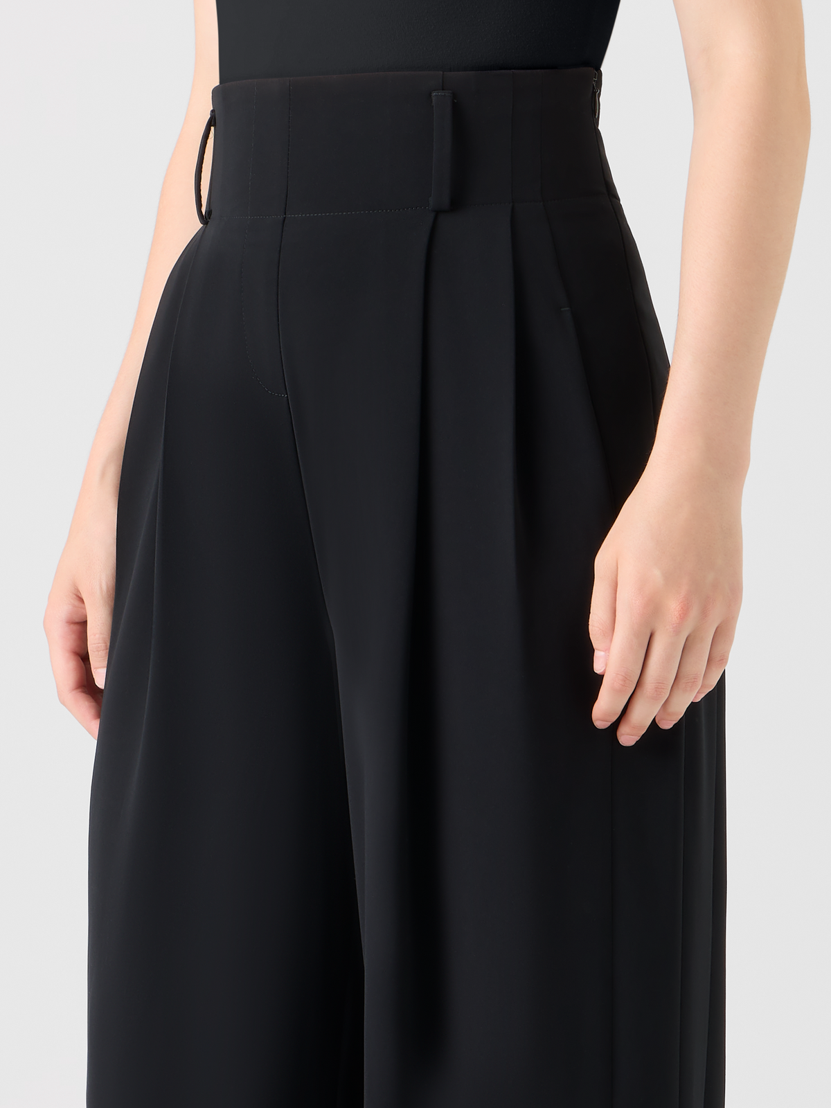 Designer High-Waist Lasercut Crêpe Wide Pants - black #editorial