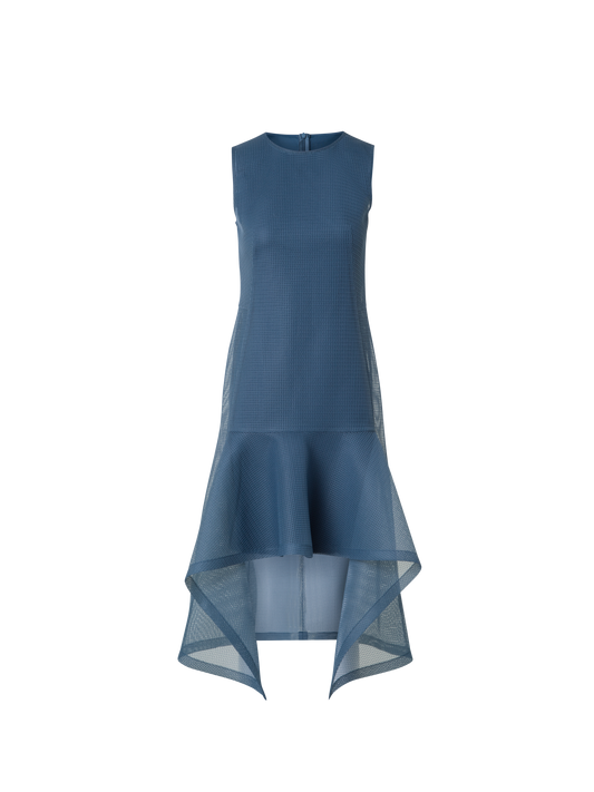 Designer Short Asymmetrical Dress in Techno Grid - blue