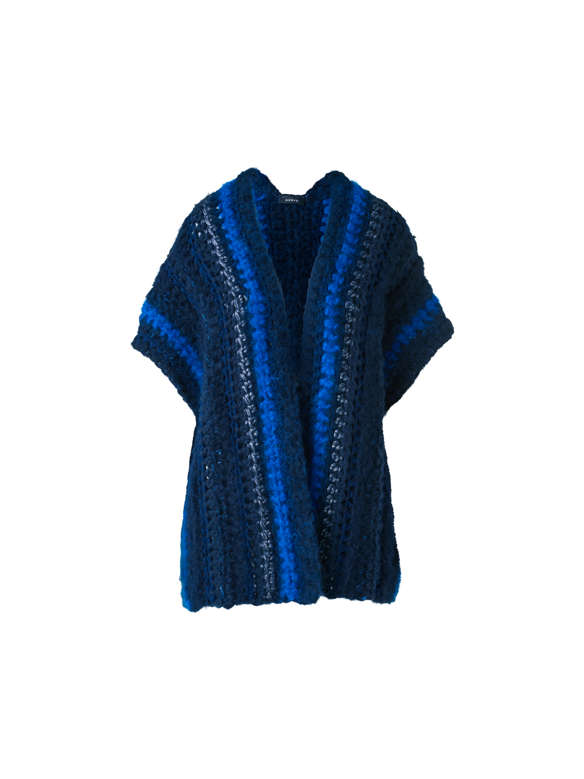 Designer Chunky Crocheted Cashmere Silk Striped Gilet - blue - multicolor