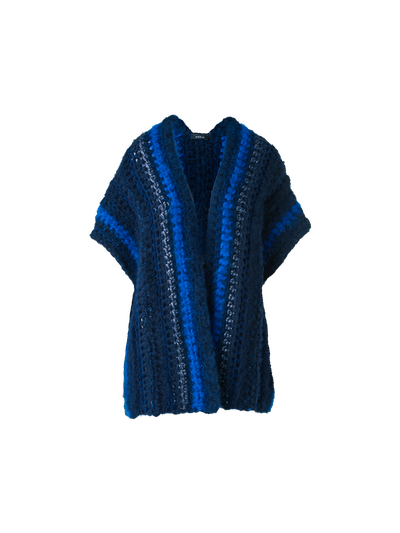 Designer Chunky Crocheted Cashmere Silk Striped Gilet - blue - multicolor