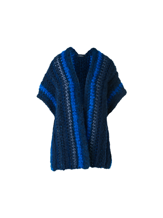 Designer Chunky Crocheted Cashmere Silk Striped Gilet - blue - multicolor