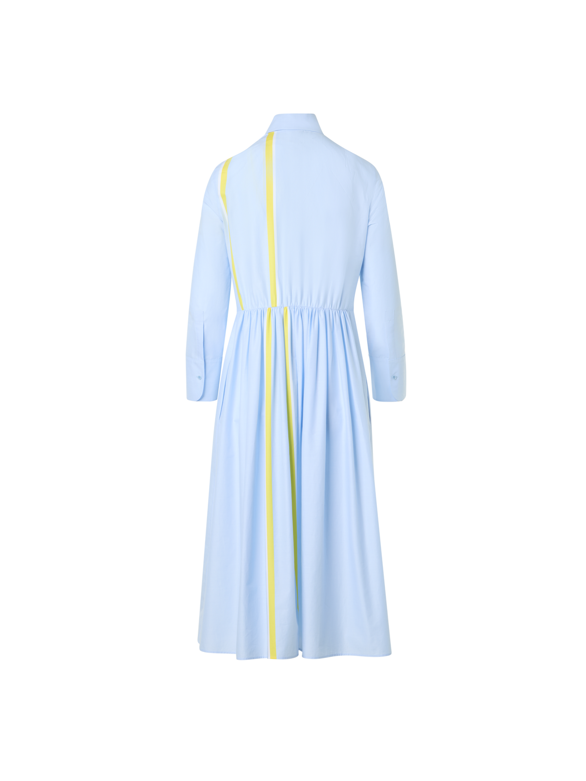 Designer Striped Cotton Chambray Midi Shirt Dress - blue - multicolor