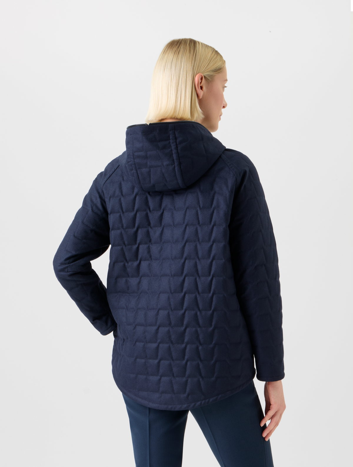 Designer Reversible Quilted Storm-System® Hooded Jacket - neutral - navy - blue #editorial