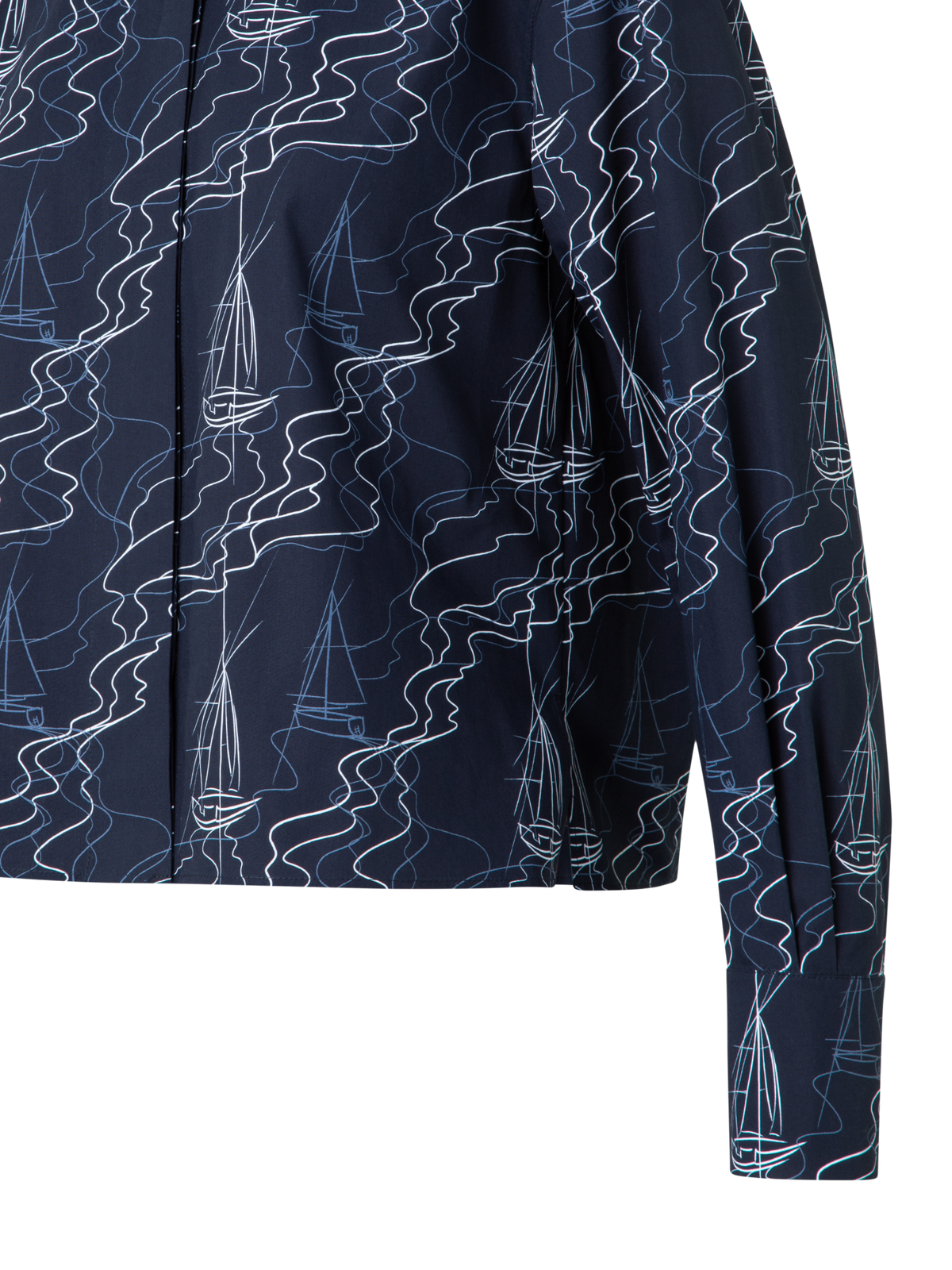 Designer Boxy Blouse in Cotton with Sailboat Print - navy - blue - multicolor