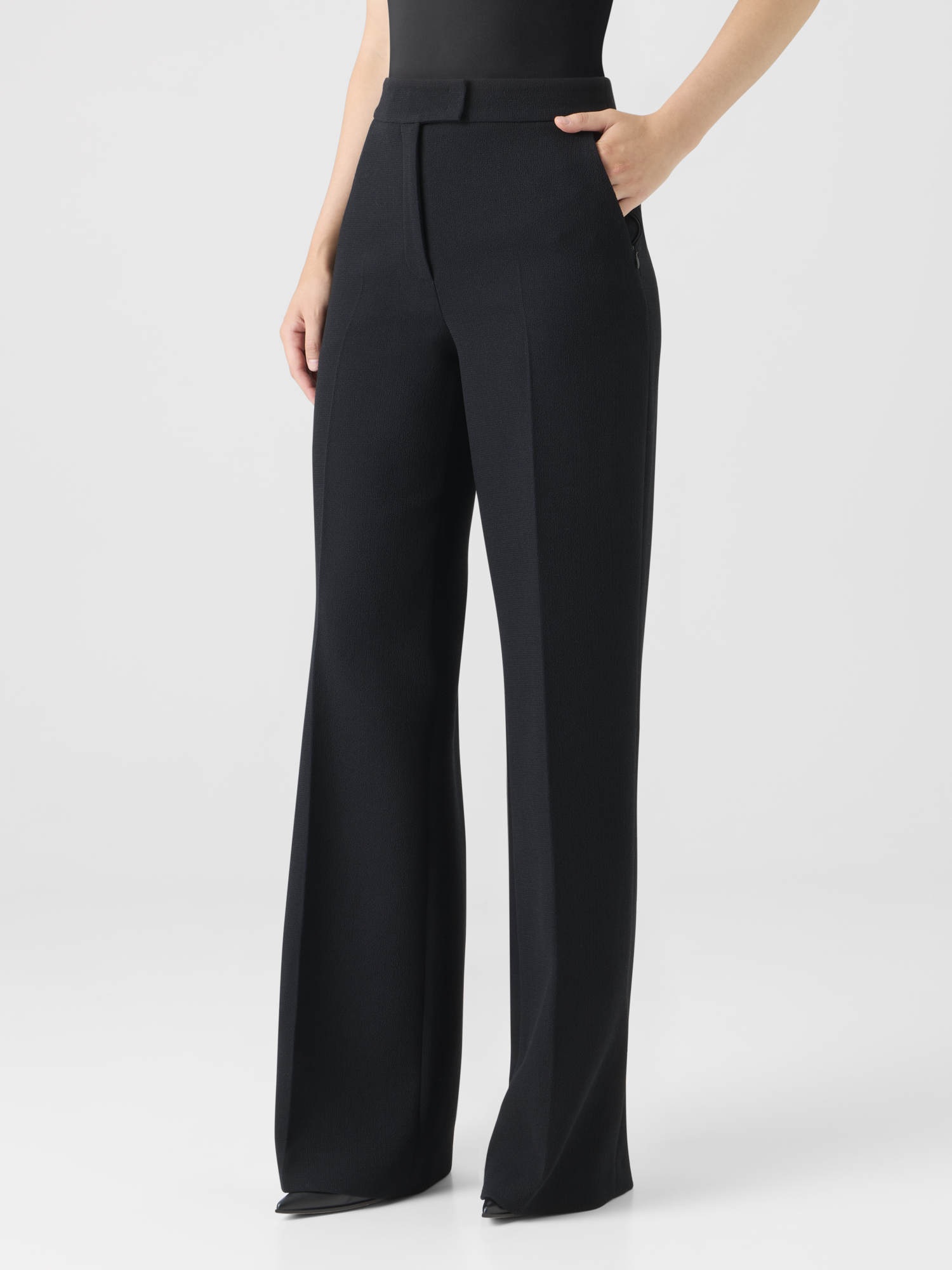 Designer Wide-Leg Wool Crêpe Double-Face Pants 