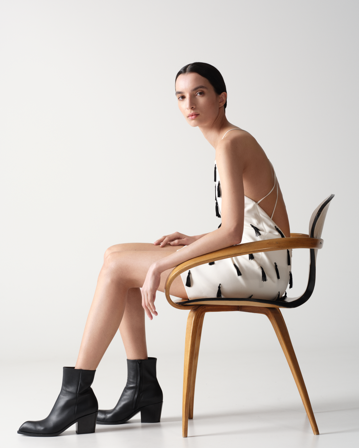 Designer Cocktail Dress with Tassels - multicolor - ecru - white #editorial