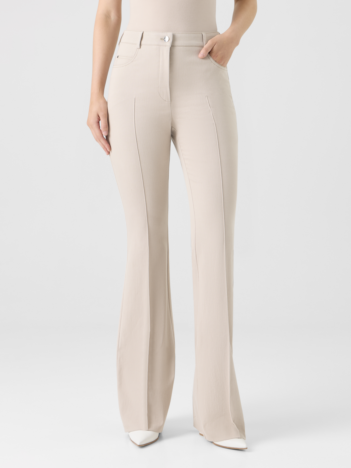 Designer Bootcut Cotton Denim Stretch Pants - beige #editorial