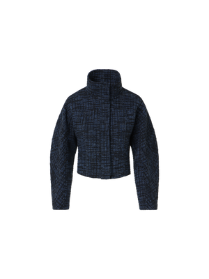 Designer Raw Denim Tweed Fitted Jacket - navy