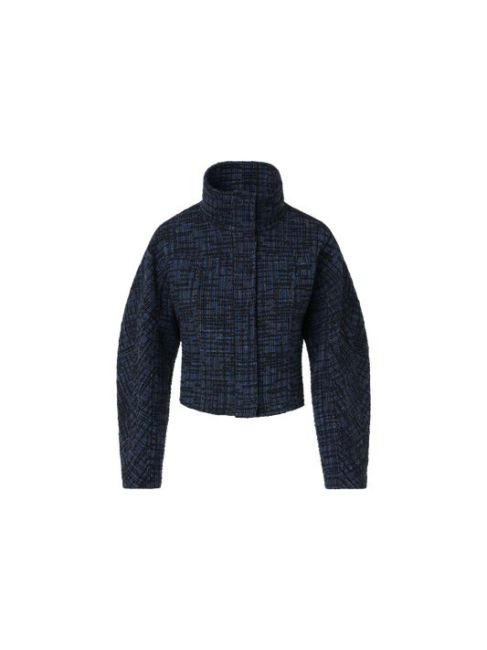 Designer Raw Denim Tweed Fitted Jacket - navy
