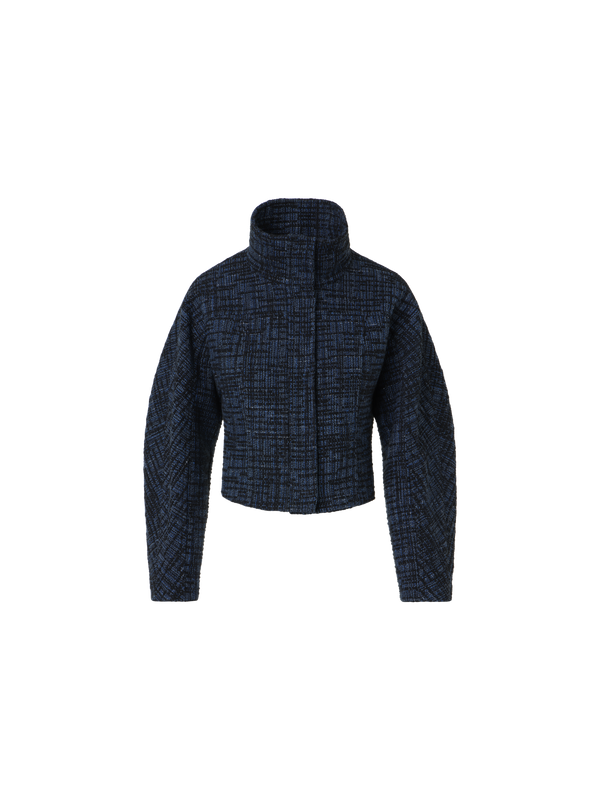 Designer Raw Denim Tweed Fitted Jacket - navy