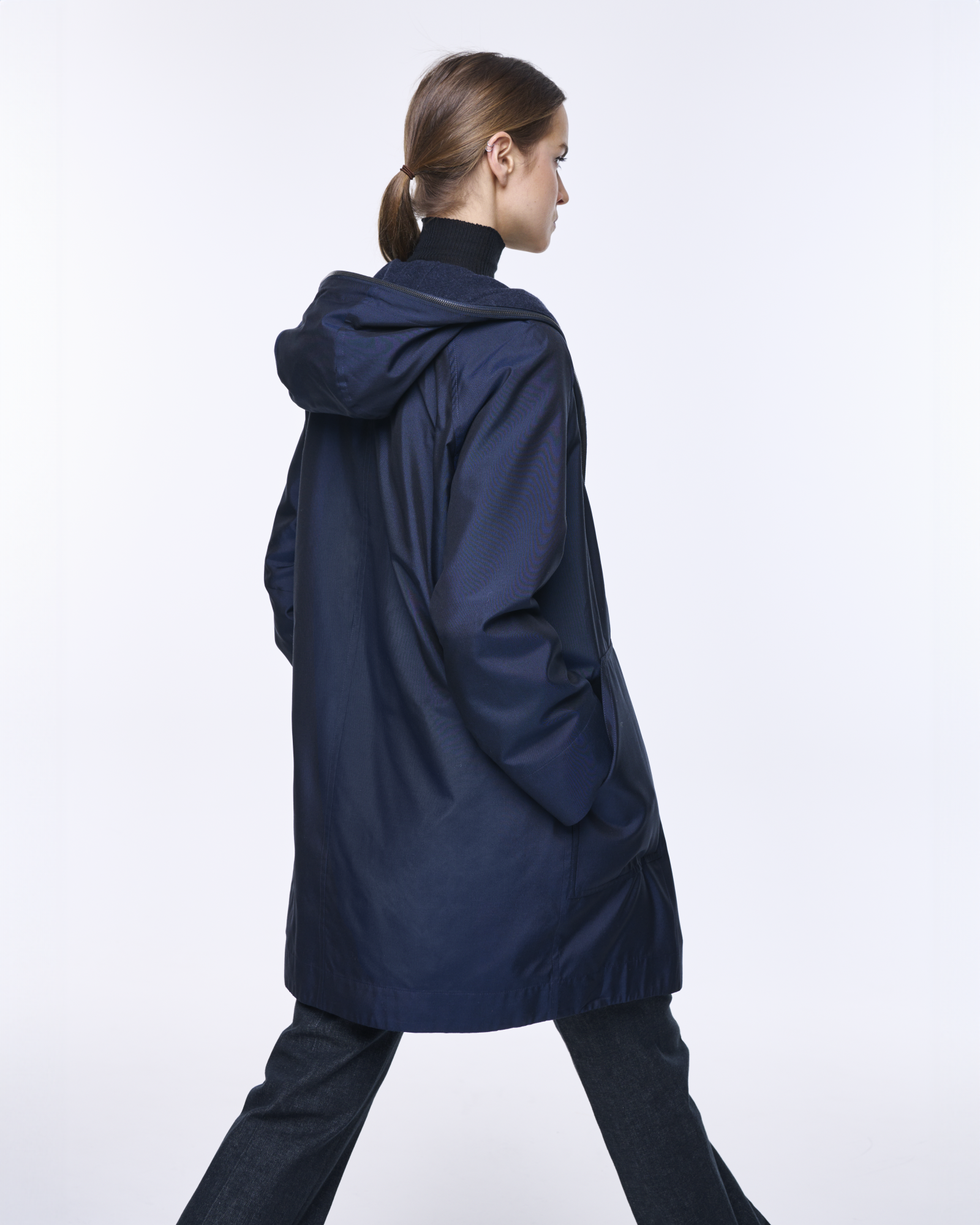 Designer Reversible Parka from Cashmere and Silk  - navy - blue 
