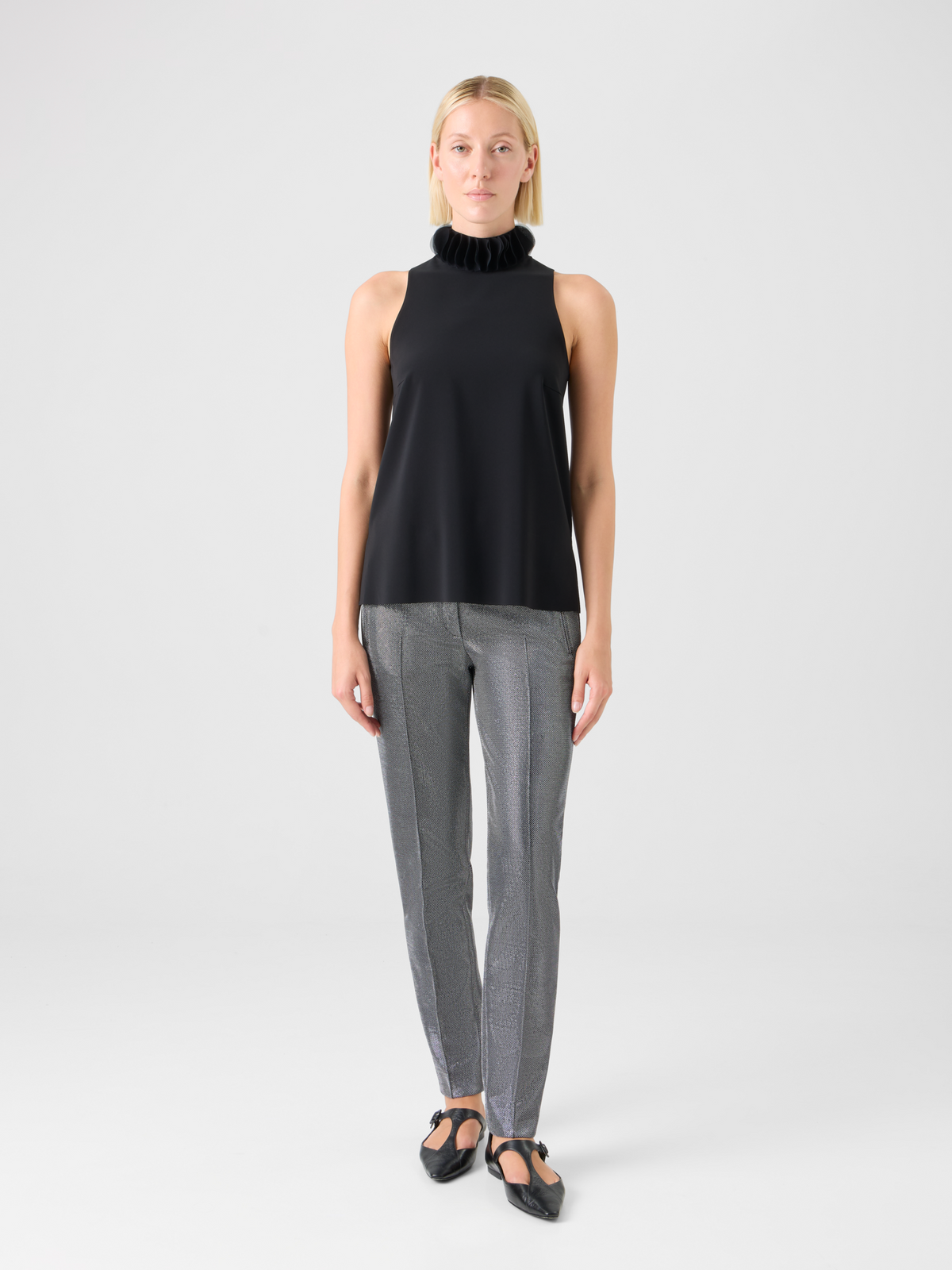 Designer 3D Dot Lasercut Crêpe Top - black #editorial