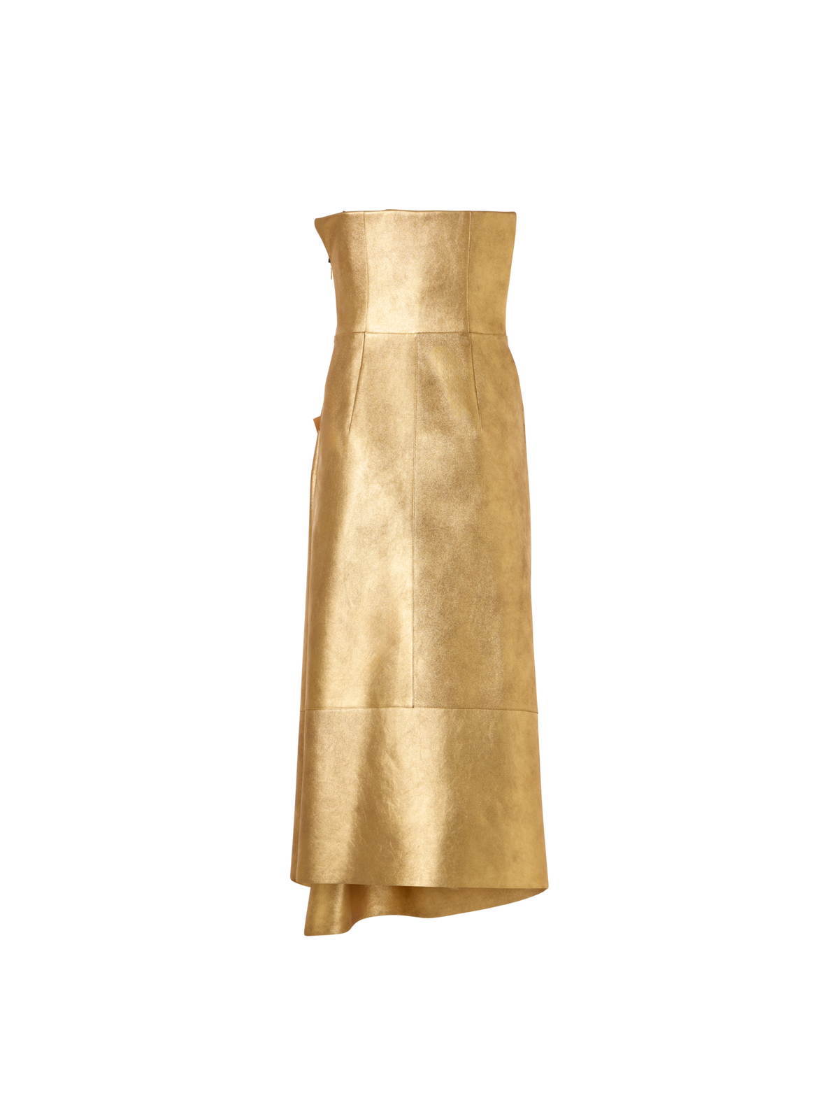Designer Lamé Leather Bustier Gown with Front Draping - gold