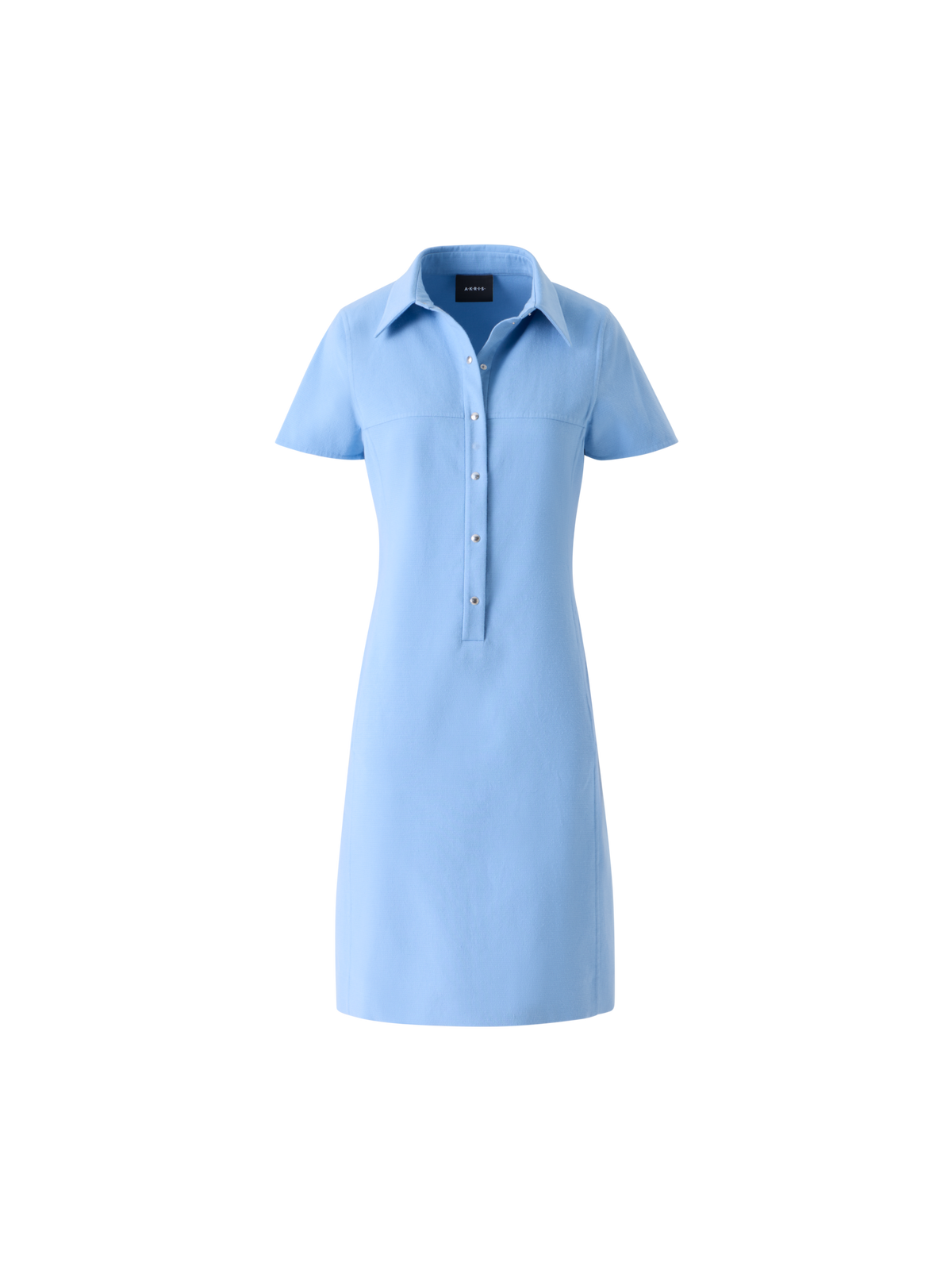 Designer Cotton Silk Stretch Double-Face Polo Dress - blue