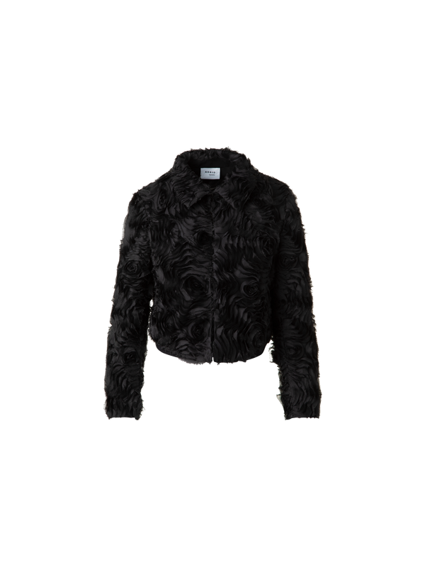 Designer Short Jacket with 3D Carnation Embroidery - black