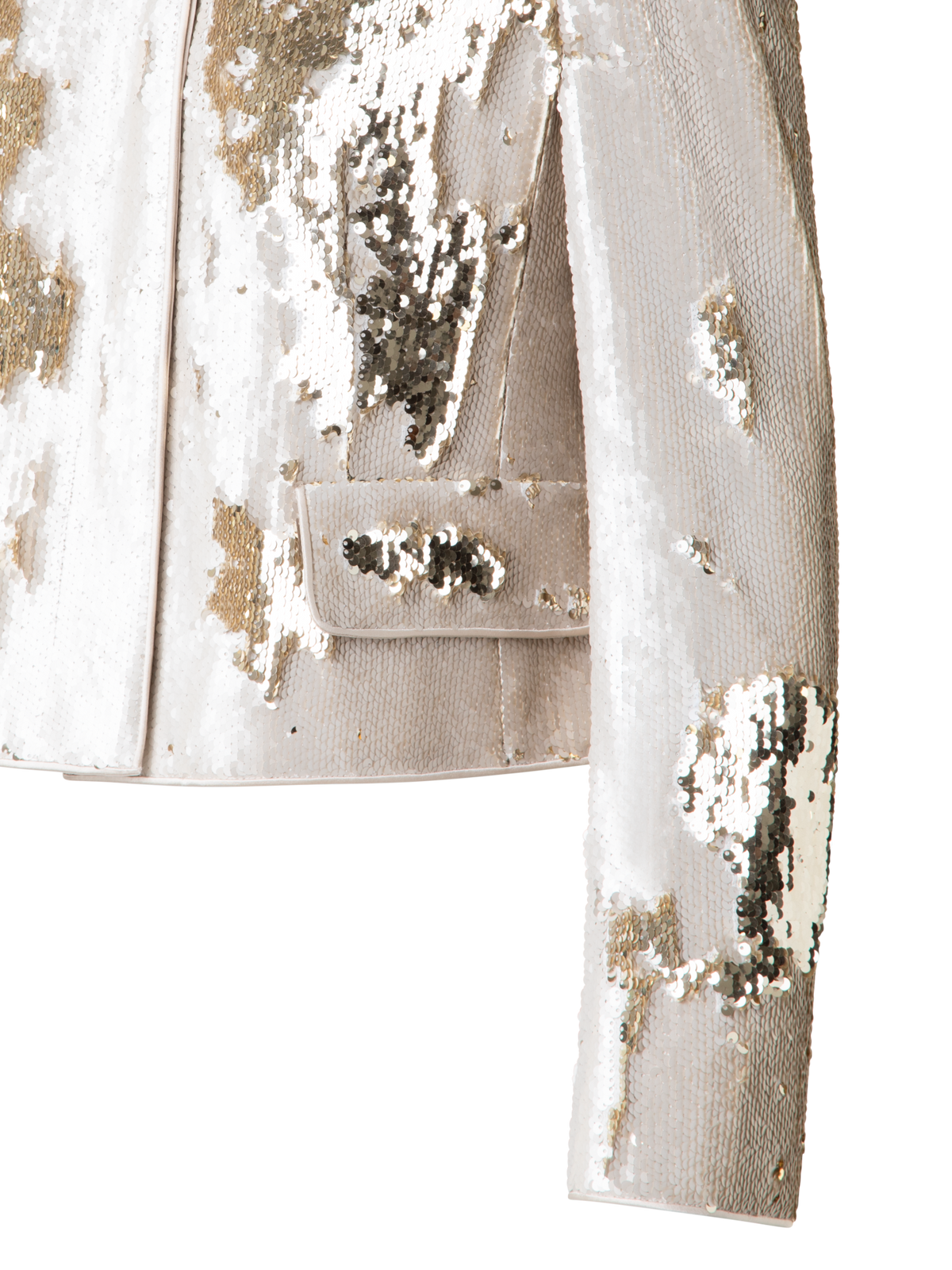Designer Cropped Jacket with Dual Sequins - beige - gold