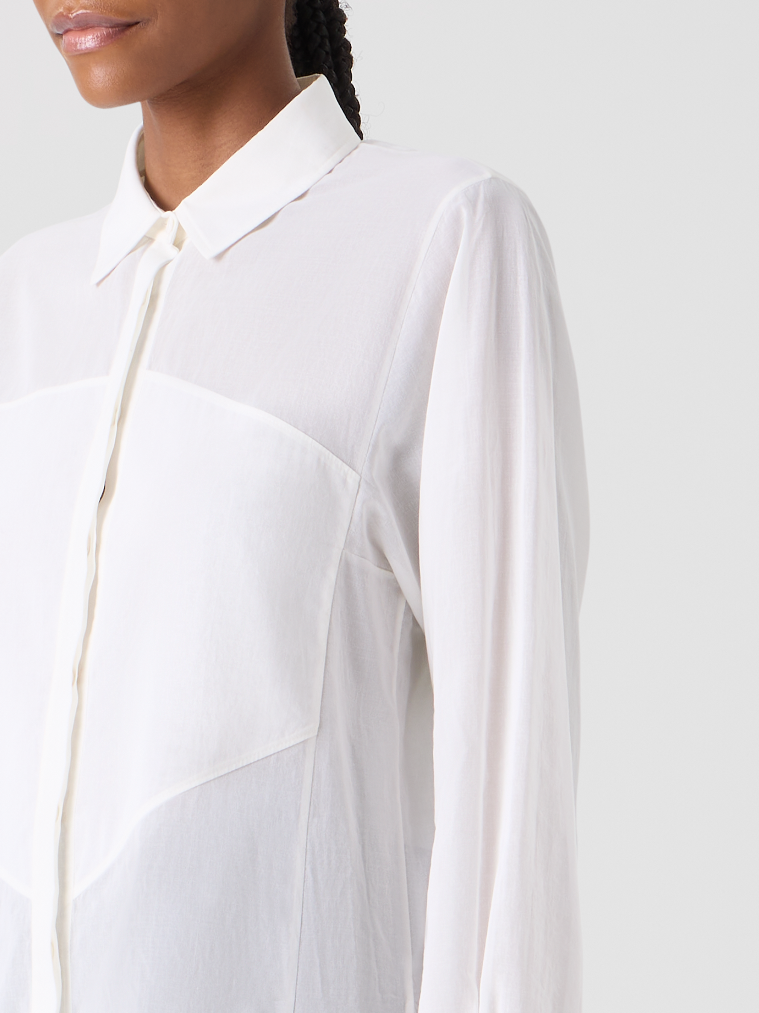 Designer Cotton Blouse with Polygon Inset - white 