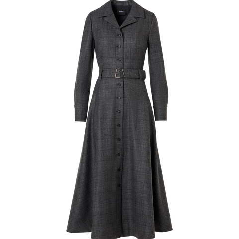 Midi Dress in Prince of Wales Wool Flannel