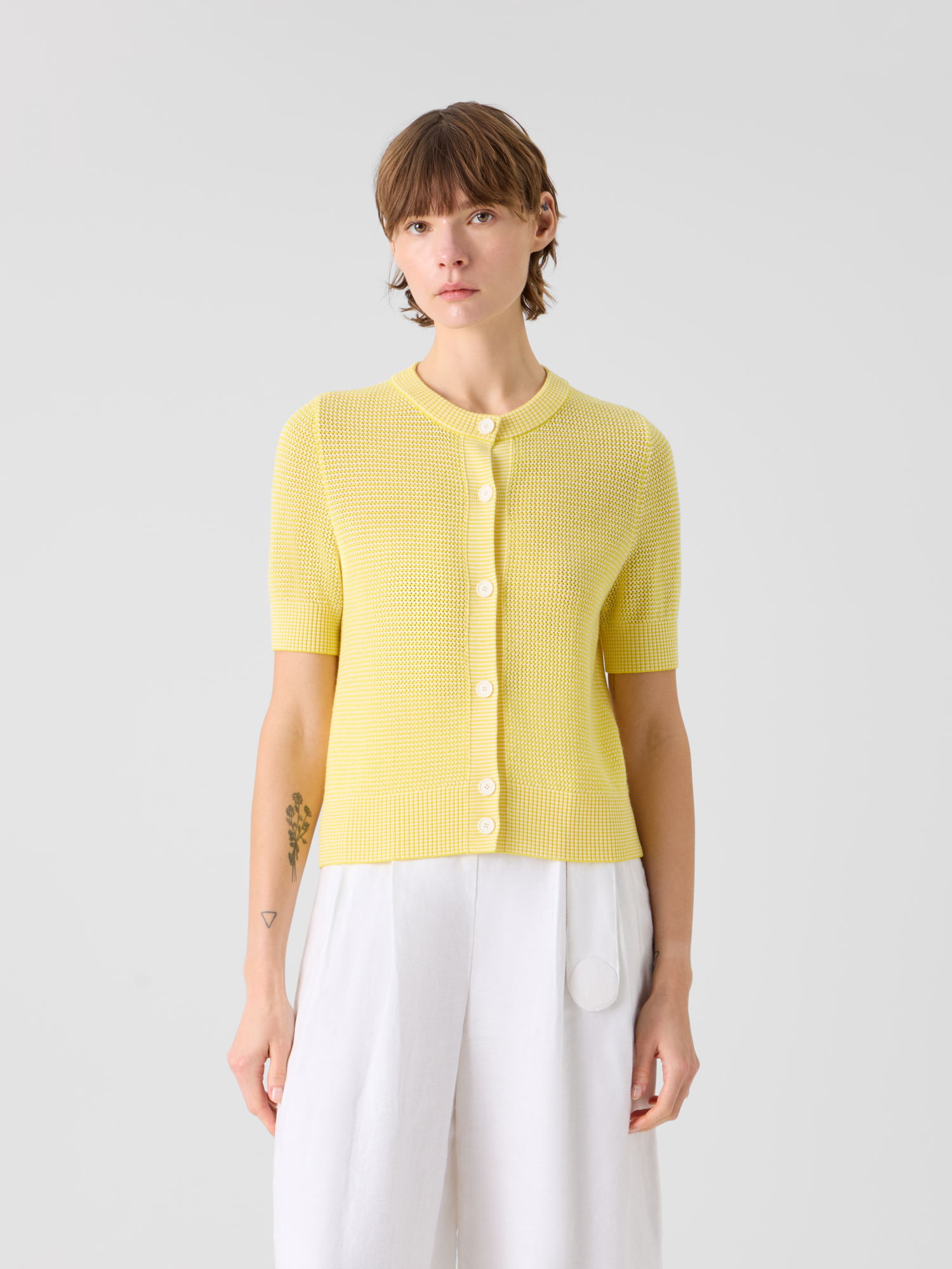 Designer Merino Wool Cropped Bolero Cardigan - yellow