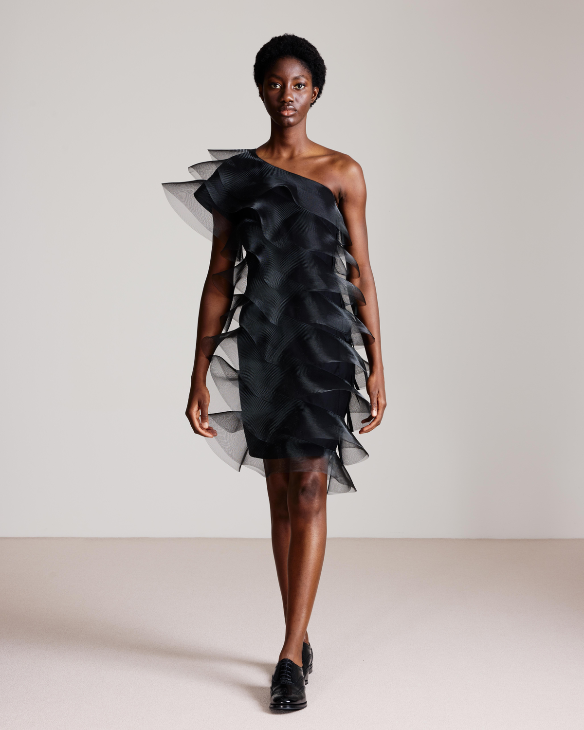 Designer Cotton Silk Cocktail Dress with Waves - black #editorial