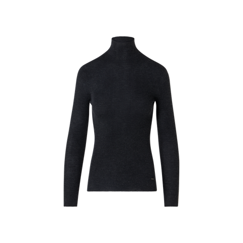 Fine Rib Cashmere Silk Mock Neck Sweater