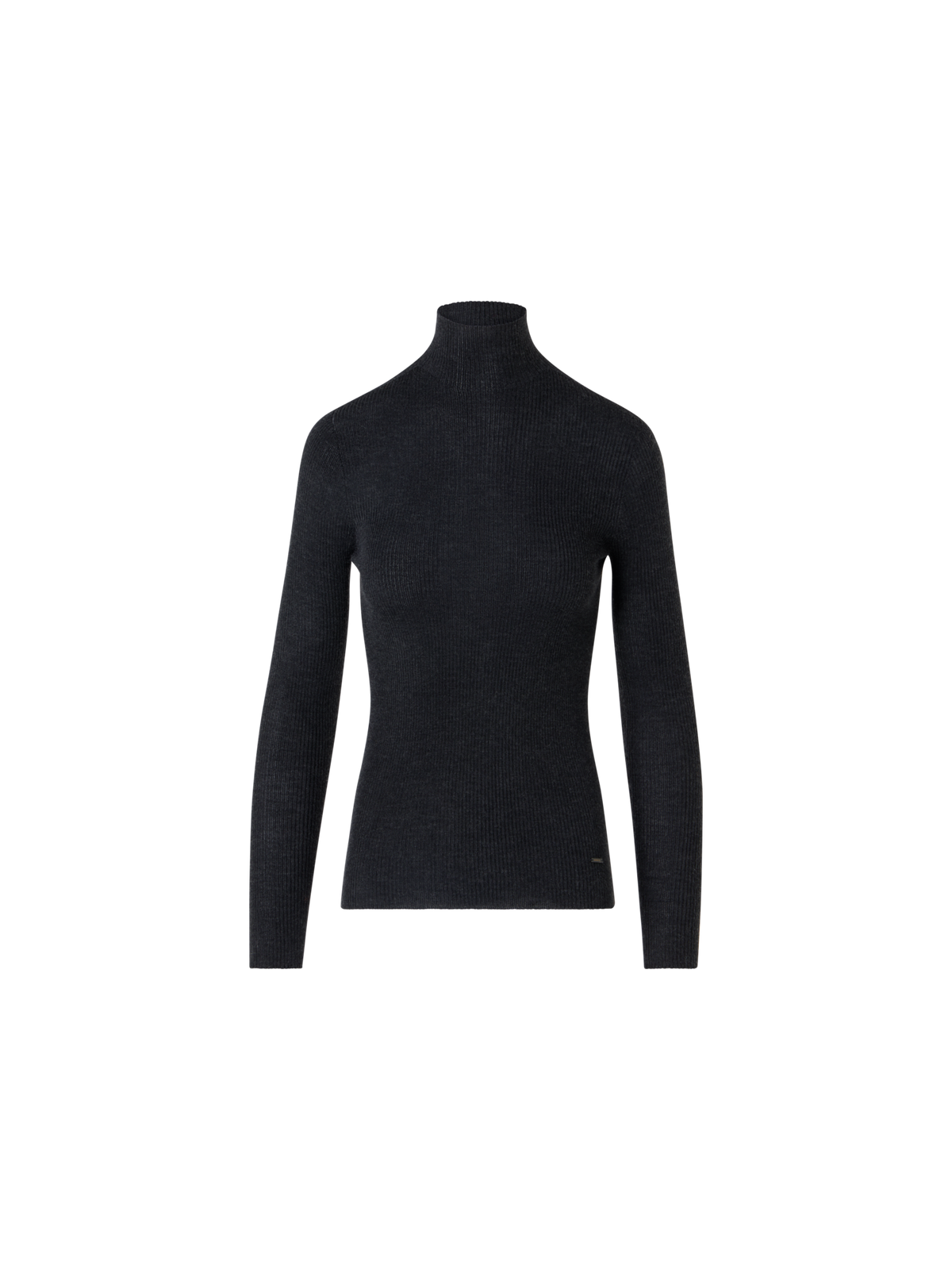 Designer Fine Rib Cashmere Silk Mock Neck Sweater - grey