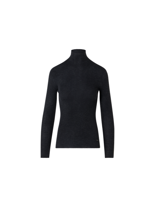 Designer Fine Rib Cashmere Silk Mock Neck Sweater - grey