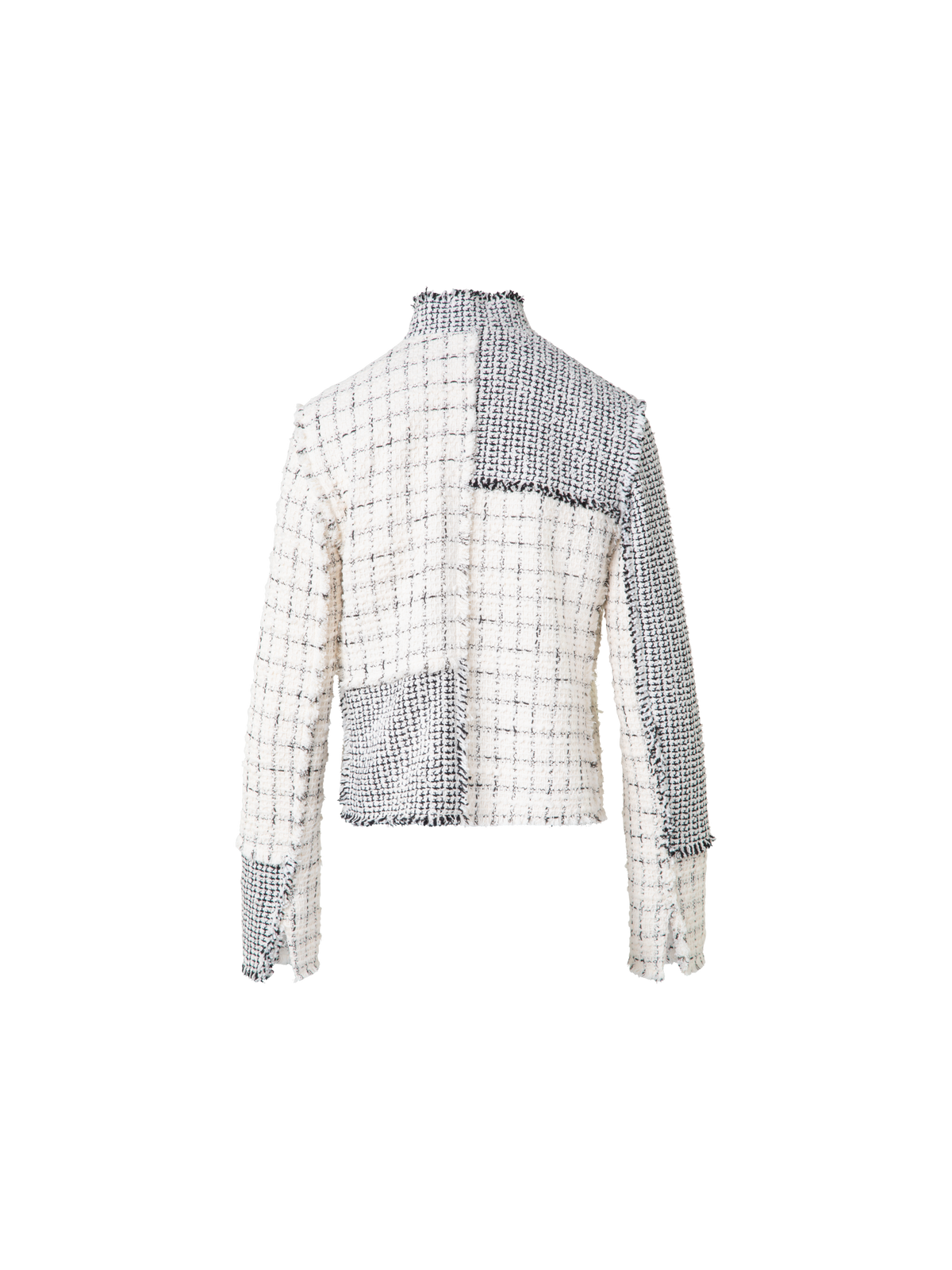 Designer Short Jacket in Patchwork Tweed - black - neutral - multicolor - ecru - white