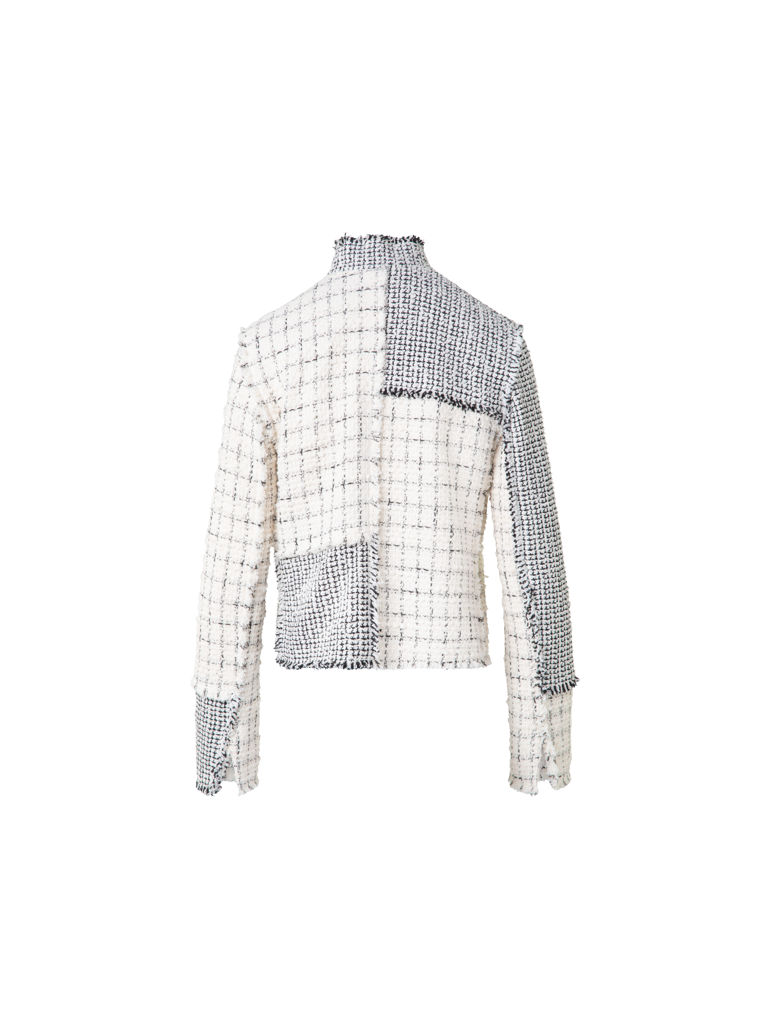 Designer Short Jacket in Patchwork Tweed - black - neutral - multicolor - ecru - white